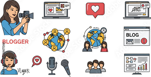Blogger Icon Set: Influencer & Digital Marketing Symbols
