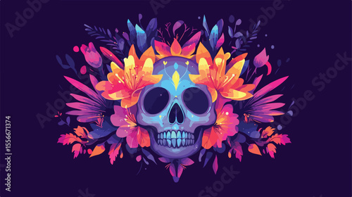 Day of the Dead Skulls with Flowers Vector Illustration