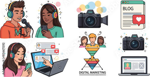 Blogger Icon Set: Influencer & Digital Marketing Symbols