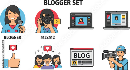 Blogger Icon Set: Influencer & Digital Marketing Symbols