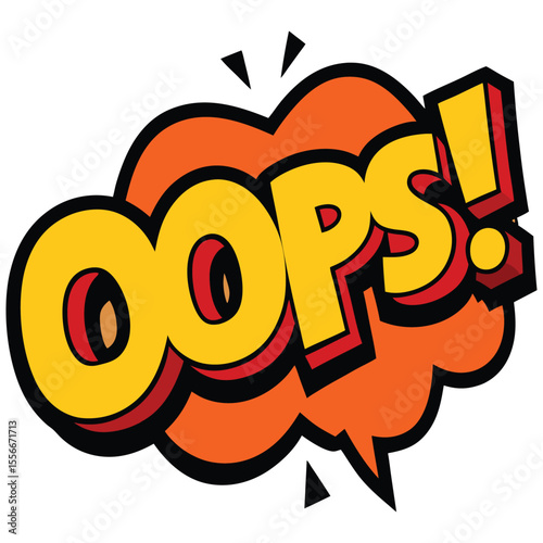 Retro Comic Book "Oops!" Exclamation; Bold Yellow and Red 3D Text; Fun, Playful, and Energetic Design