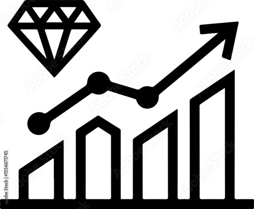 Diamond and upward trending bar graph icon representing growth and valuable investment