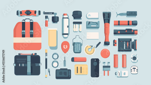 Professional Disaster Survival Kit Flat Vector Illustration