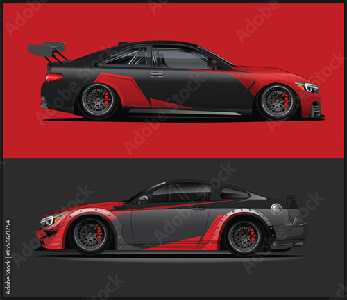 Two Sport Car Designs with Red and Black Graphics