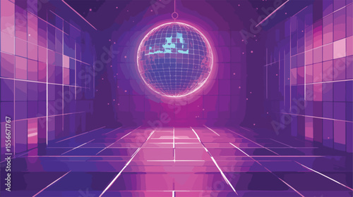 Neon Disco Ball Birthday Celebration Flat Vector Illustration