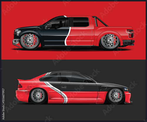 Custom Car Wraps Design for Pickup Truck and Sports Car