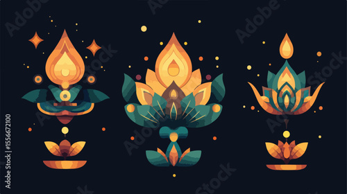 Diwali Lamp Icon Flat Vector Illustration