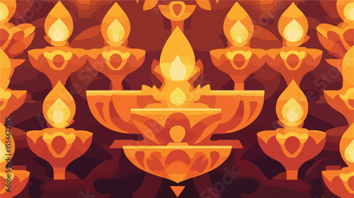 Modern Flat Vector Illustration of Diya Lamp Design