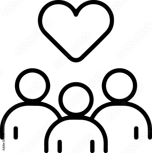 Stylized icon of three people with a heart symbol above them