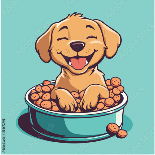 Cute Dog Food Cartoon in Hand-drawn Vector Illustration
