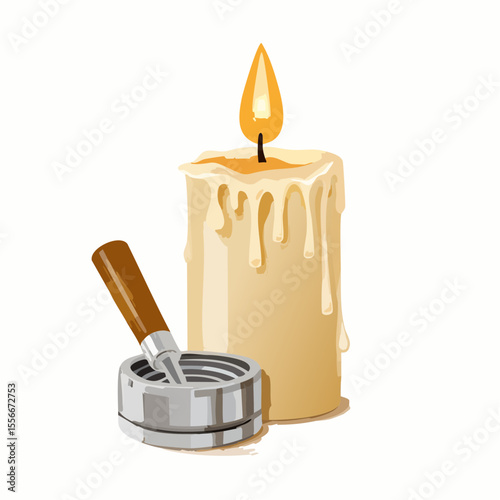 A candle snuffer beside a burnt-out candle
