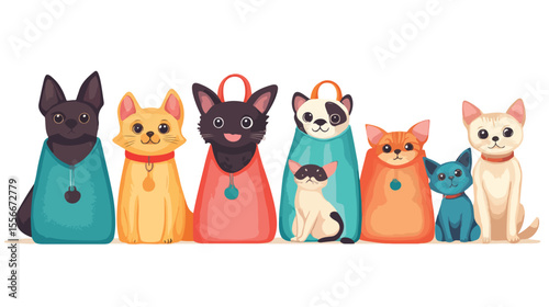 Cute Dogs and Cats Pets in Adoption Bags Characters