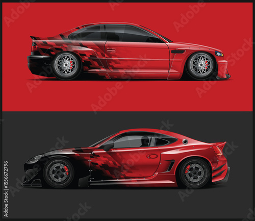 Red Racing Car Designs with Checkered Patterns Two