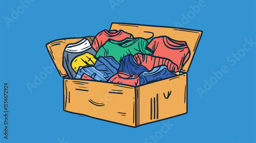 Donation Box Full of Clothes for Charity Flat View