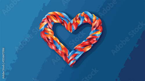 Down Syndrome Heart Ribbon Flat Vector Illustration