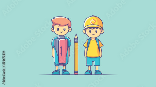 Creative Drawing of Two Characters: Boy with Pencil and Boy with Backpack