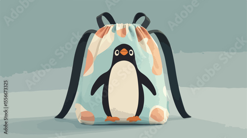 Cute Penguin Pattern Drawstring Backpack for Kids