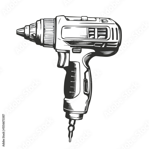 Cartoon Drill Vector Illustration in Black and White