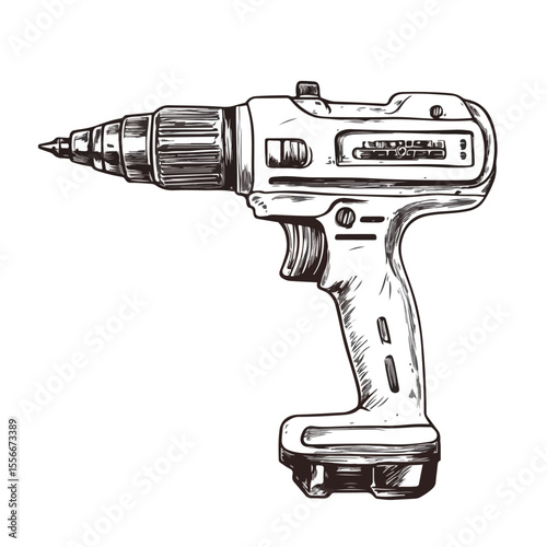 Cartoon Drill Illustration in Black and White for Design Projects