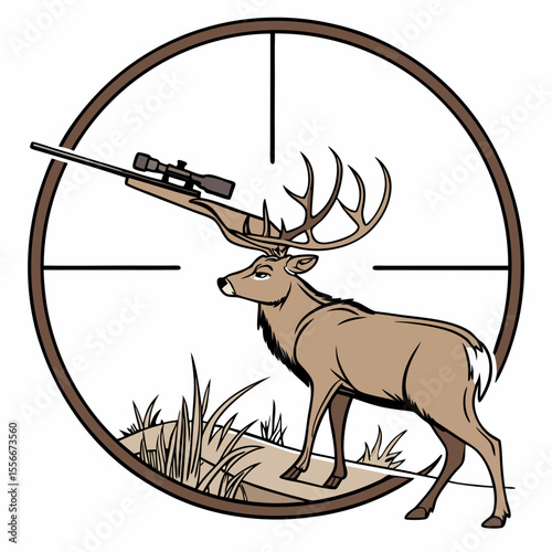 Deer Target Images vector. Deer Locked in the Crosshairs of a Hunter's Rifle image vector.