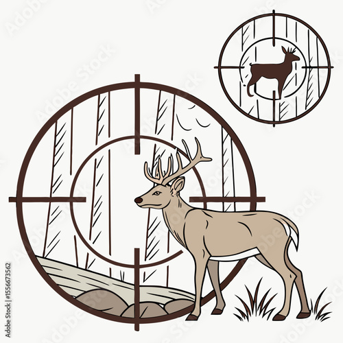 Deer Target Images vector. Deer Locked in the Crosshairs of a Hunter's Rifle image vector.