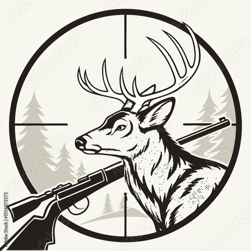 Deer Target Images vector. Deer Locked in the Crosshairs of a Hunter's Rifle image vector.