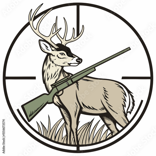 Deer Target Images vector. Deer Locked in the Crosshairs of a Hunter's Rifle image vector.