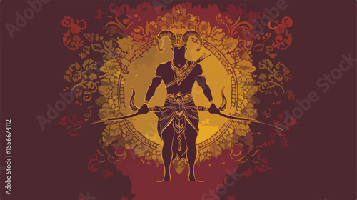 Lord Ram with Bow and Arrow in Golden Silhouette