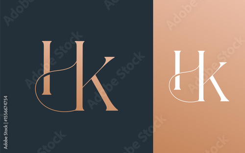 Initial letter HK KH logo design vector illustration for couple, wedding, and business