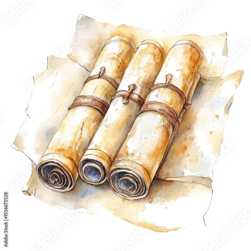 watercolor of Sacred Scrolls, vector, isolated on a white background.