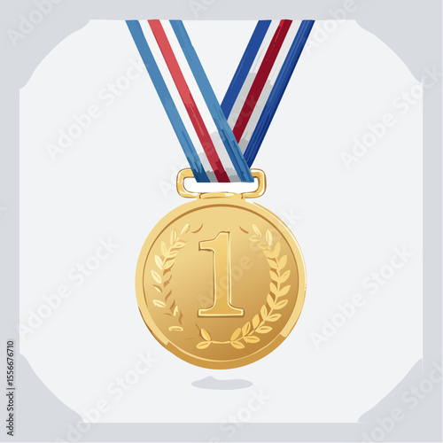 A medal hanging from a striped ribbon
