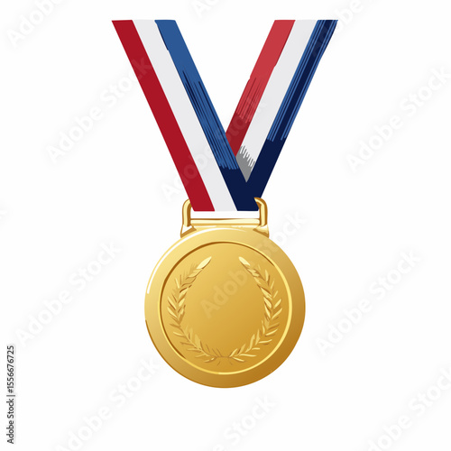 A medal hanging from a striped ribbon
