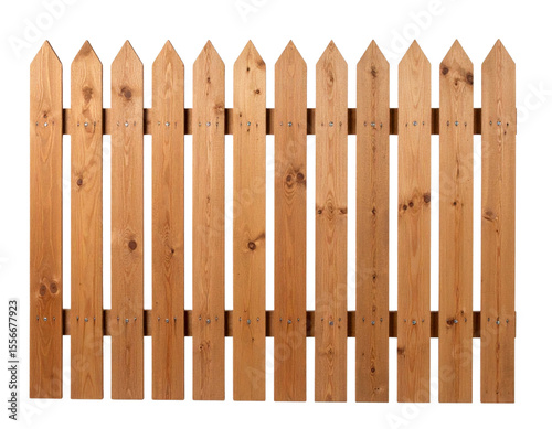 Angled Wooden Fence with Crossbeam Design, Perspective View, Isolated on White with Clipping Path