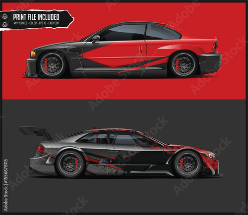 Two Sport Car Designs with Red and Black Graphics