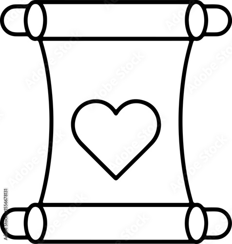 Simple outline of a scroll with a heart symbol in the center
