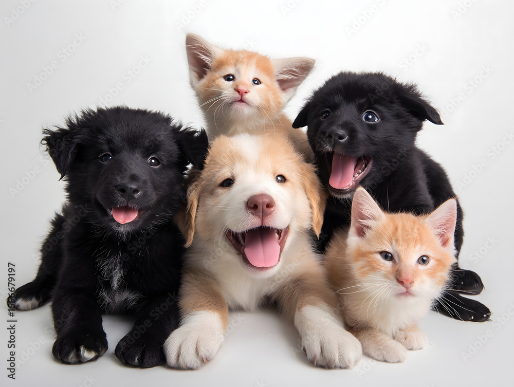 Obraz premium Cute Puppies and Kittens Together