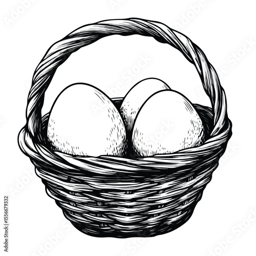 Egg in Basket Cartoon Vector Illustration