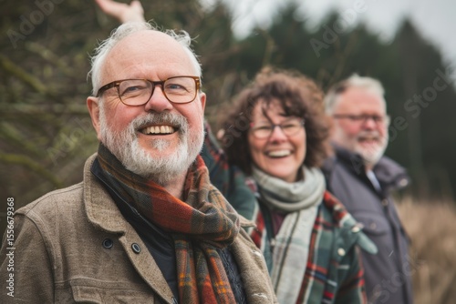 Group of senior friends spending time together outdoors on a sunny day. They are laughing and having fun.