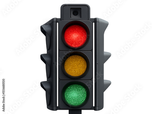 Traffic light with red, yellow, and green signals against  Isolyate on transparent background