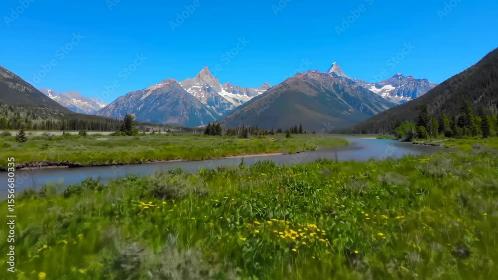 Mountain valley meadow with a river Mountain valley meadow with a river