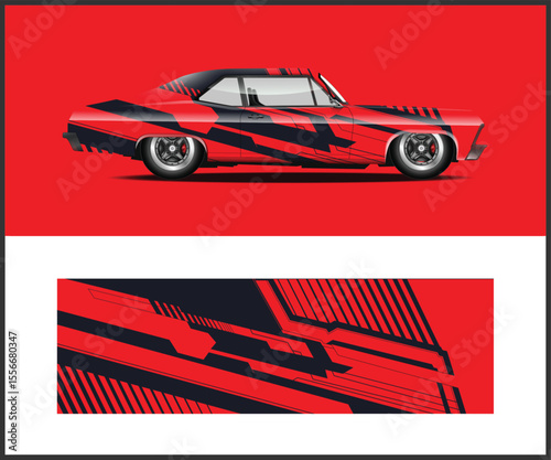 Red and Black Muscle Car with Vinyl Wrap and Matching Graphic