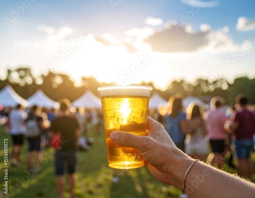 Hand holding a beer at a festival