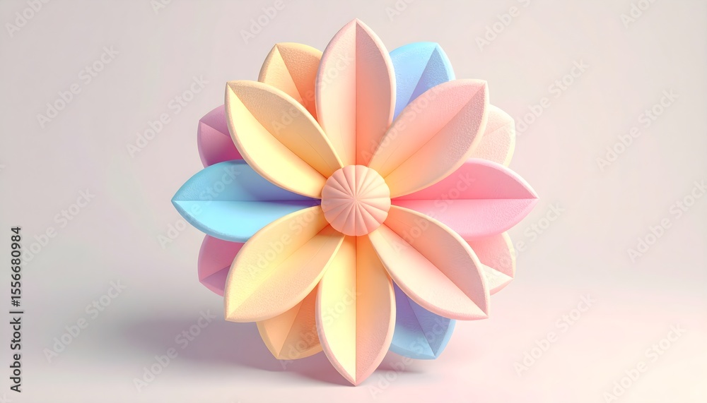 Fototapeta premium Soft pastel 3D flower object with plush texture, isolated on light background.