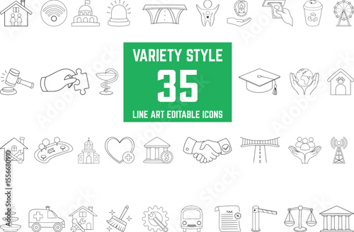 Modern and variety stylish public service or editable icon vector illustration, Vector illustration of barrier gate, world TAX documents, solution, successful agreement and other, Public services icon