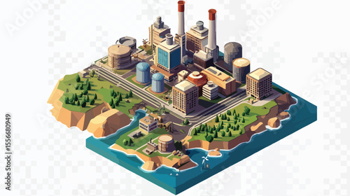 Energy Power Plant Isometric 3D Design Illustration