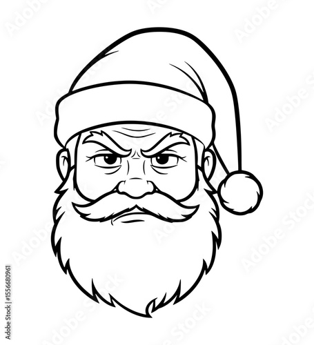 Annoyed Santa Face Line Art