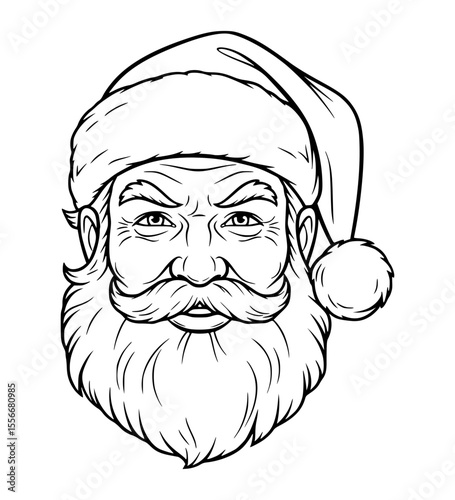 Confident Santa Face Line Art