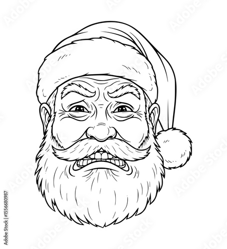 Cringing Santa Face Line Art