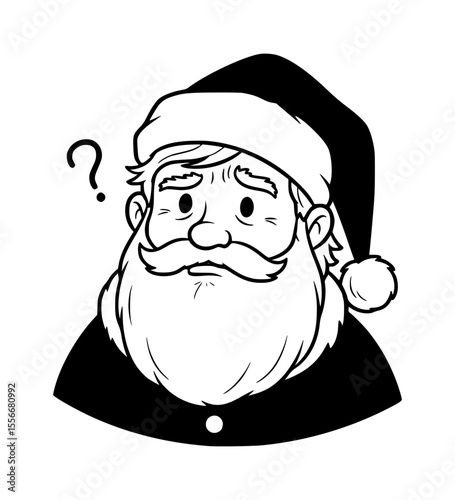 Confused Santa Face Line Art