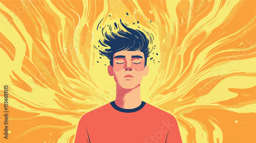 Flat Vector Illustration of Man with Epilepsy - Medical Condition Representation